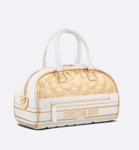 Dior Chain weave motif Bowling Hand Bag Leather / suede Yellow