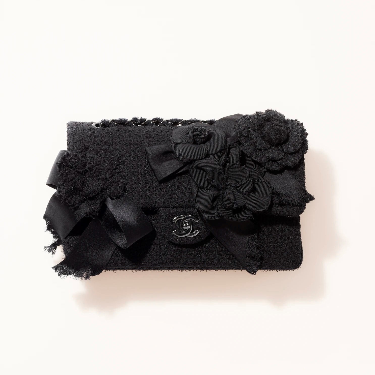 Chanel Black Embroidered Tweed Classic Handbag