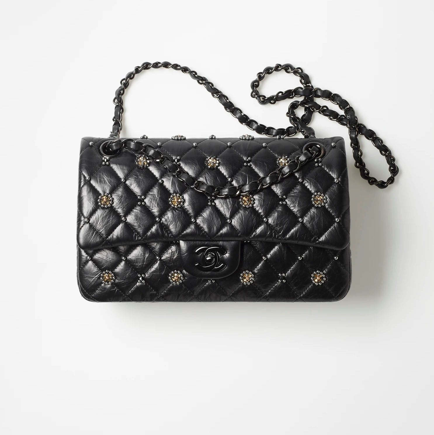 Chanel Black Shiny Crumpled Calfskin Classic Handbag