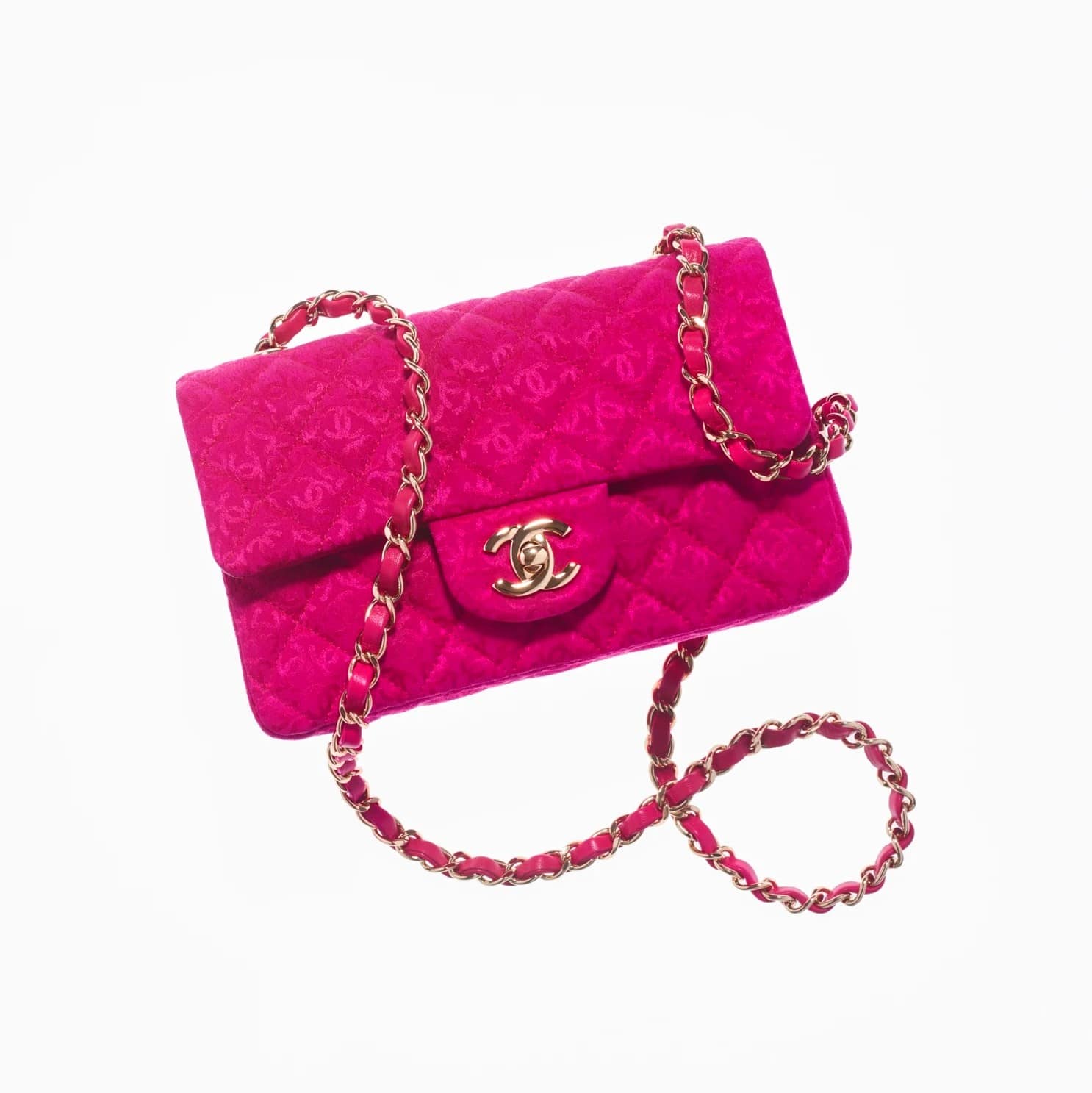 Chanel Dark Pink Silk Jacquard Mini Flap Bag