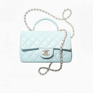 Chanel Light Blue Top Handle Mini Flap Bag