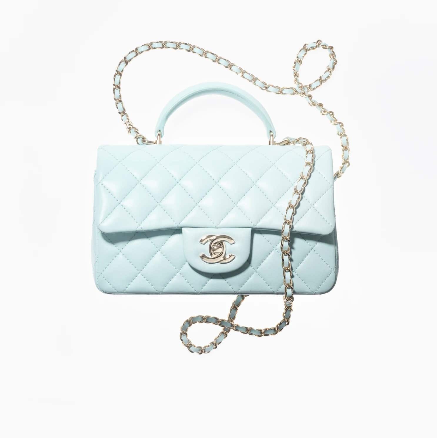 22S Chanel Classic lined Flap Caviar Leather Light Baby Blue