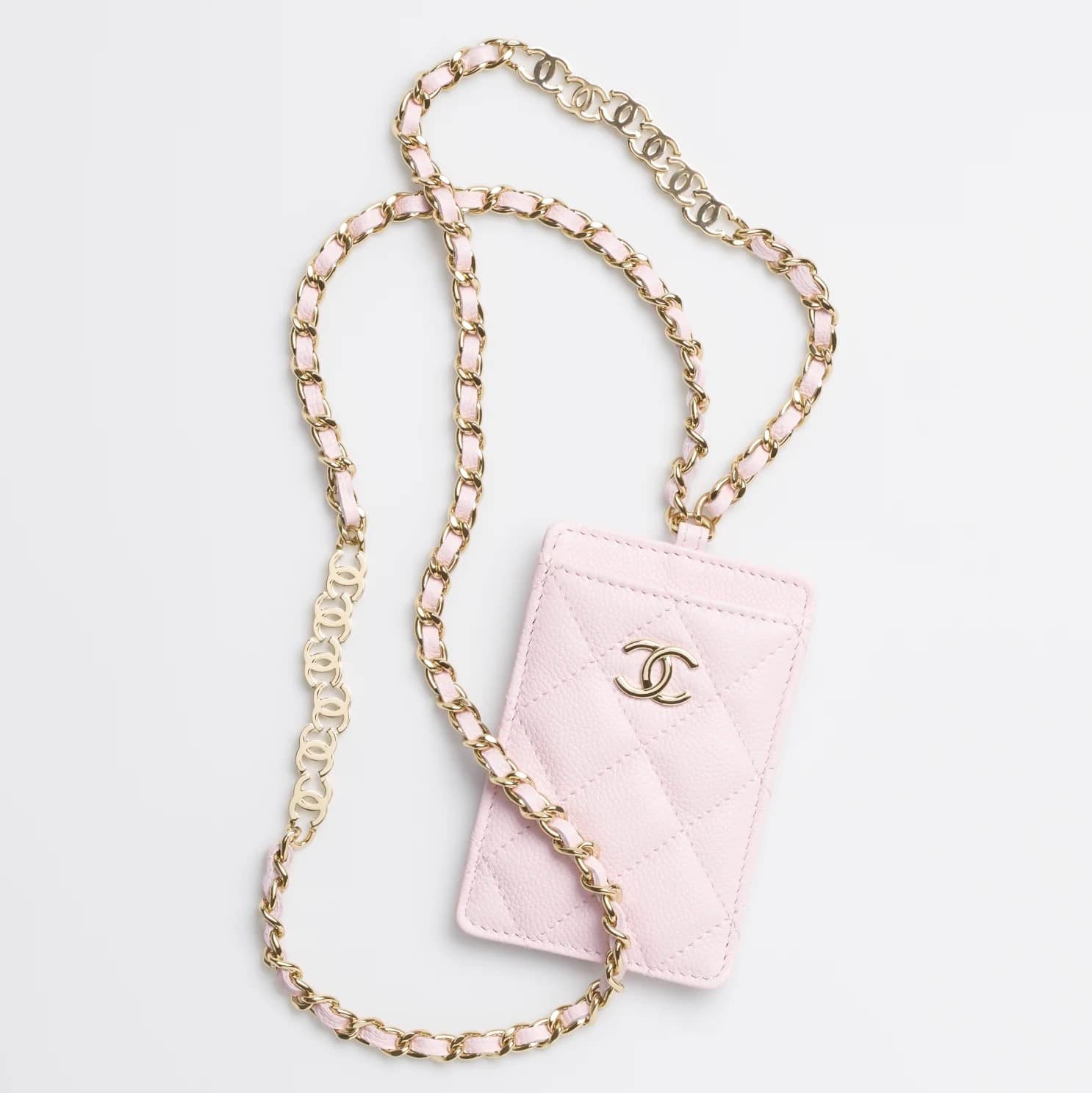 Chanel Light Pink Card Holder with Chain