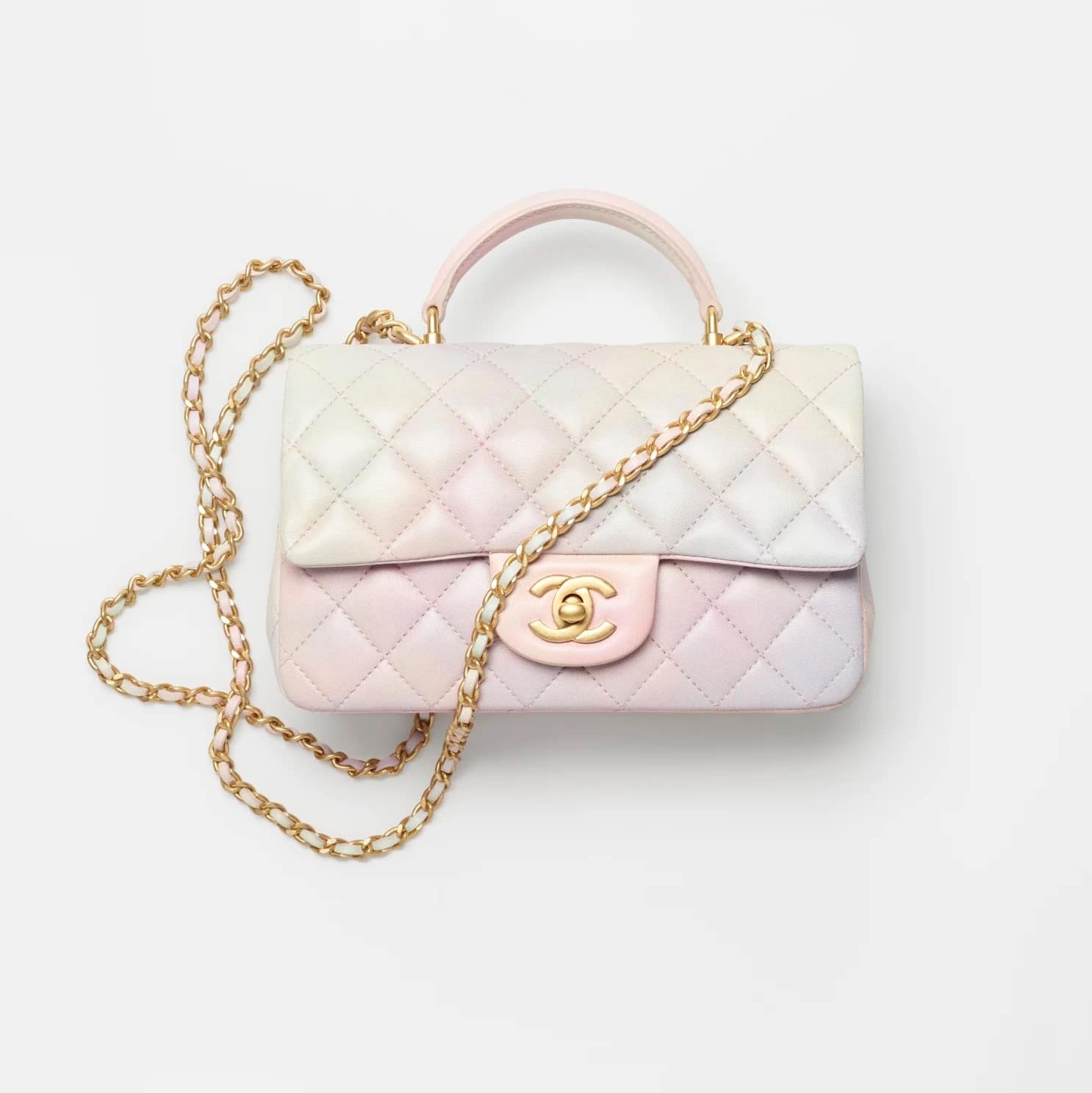 Chanel Light Pink & Green Top Handle Mini Flap Bag