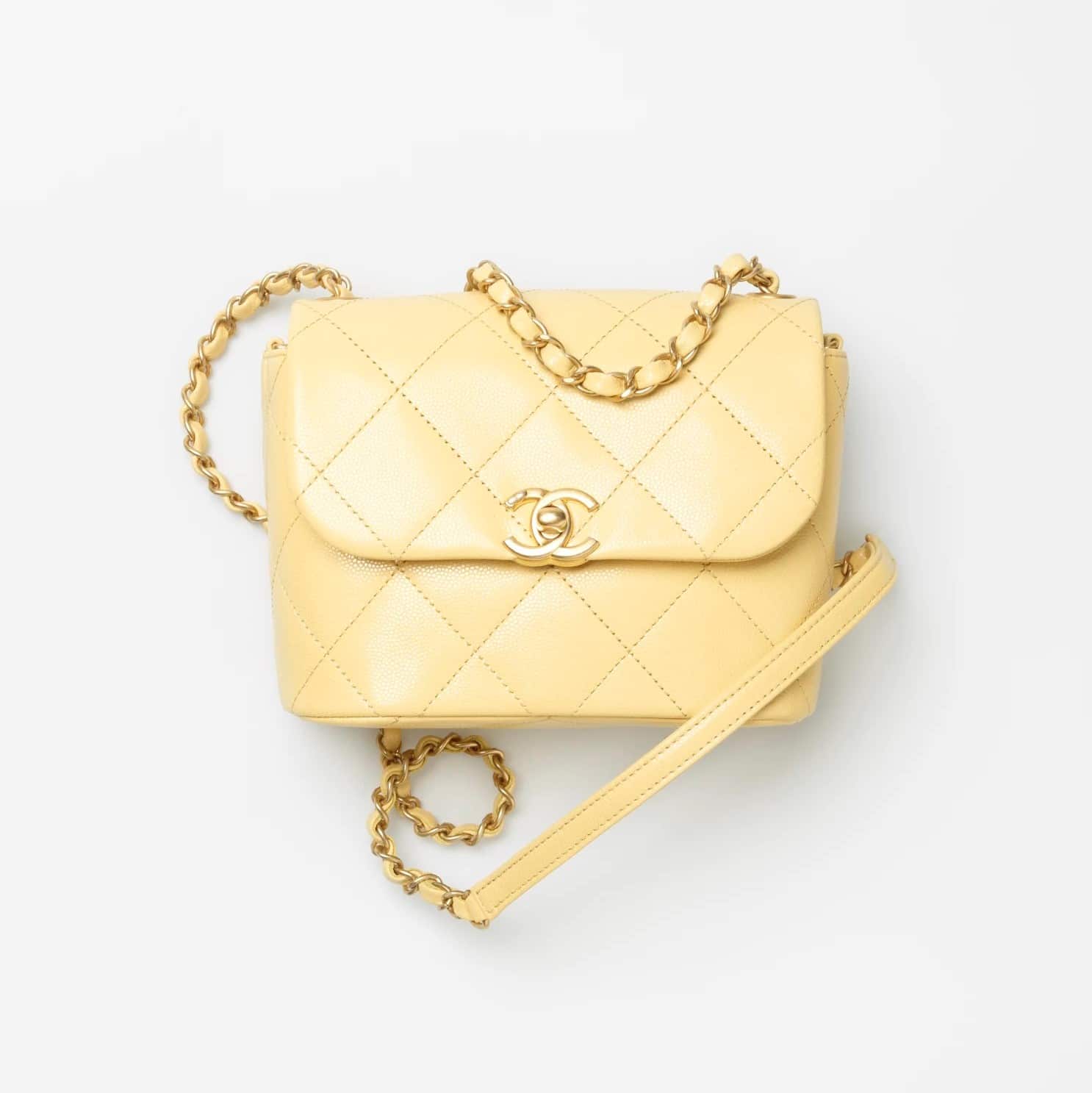Chanel Light Yellow Grained Calfskin Mini Flap Bag