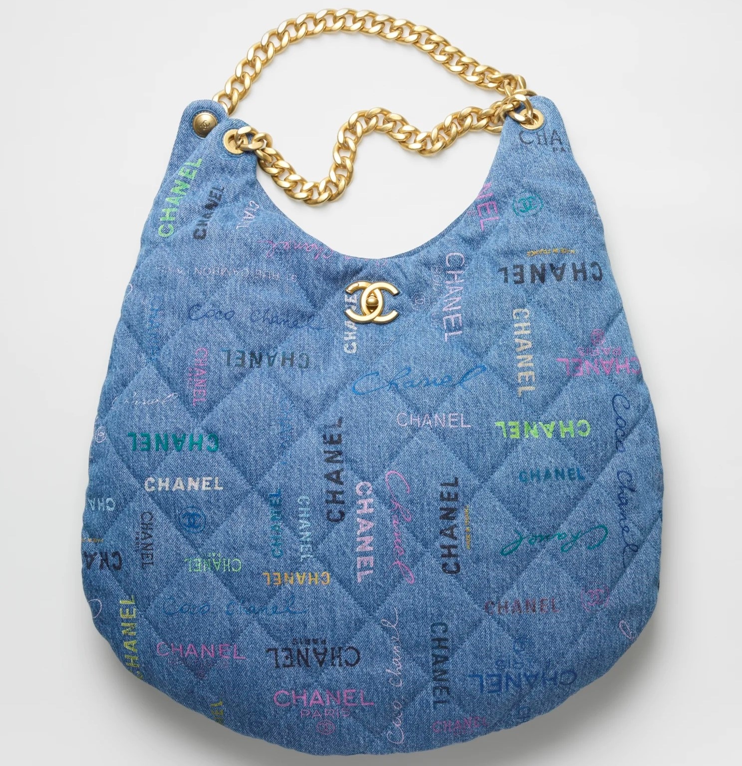 Chanel Printed Denim Blue Multicolor Maxi Hobo Bag