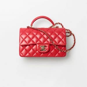 Chanel Red Top Handle Mini Flap Bag