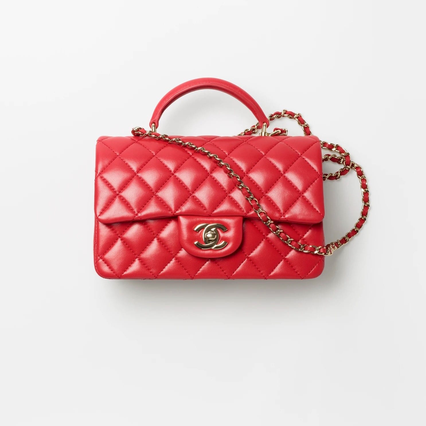 Chanel Red Top Handle Mini Flap Bag