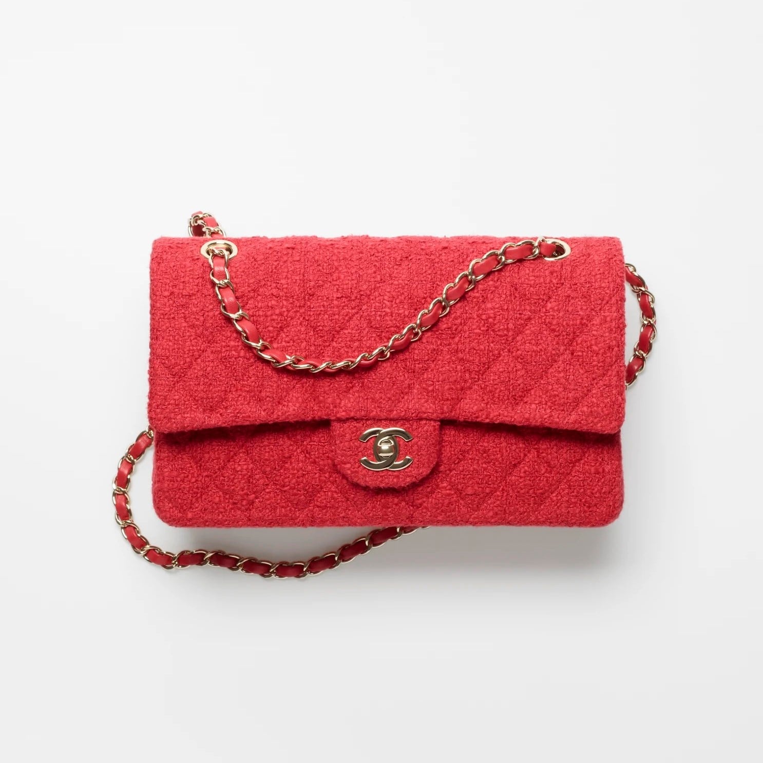 Chanel Red Tweed Classic Handbag