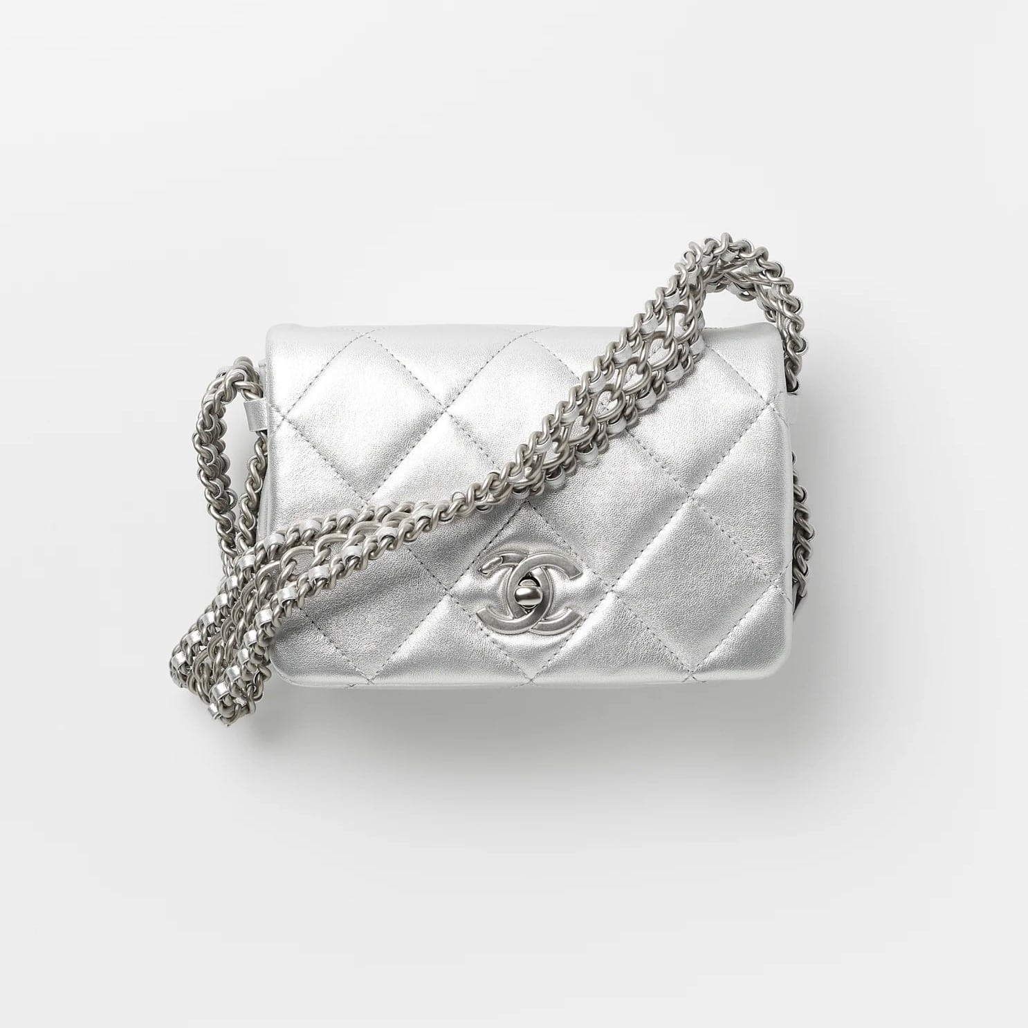 Chanel Silver Metallic Lambskin Mini Flap Bag