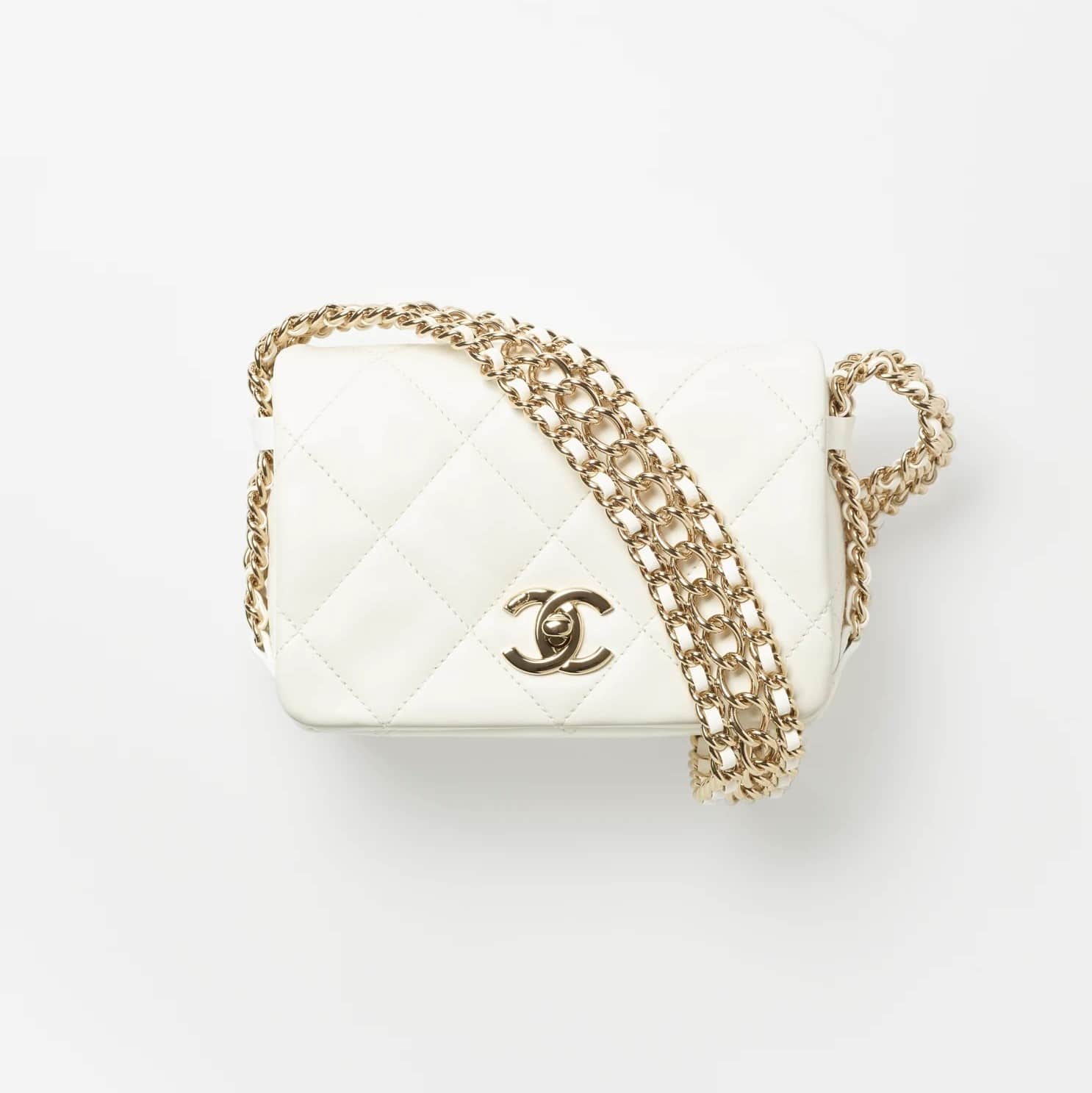 Chanel White Lambskin Mini Flap Bag